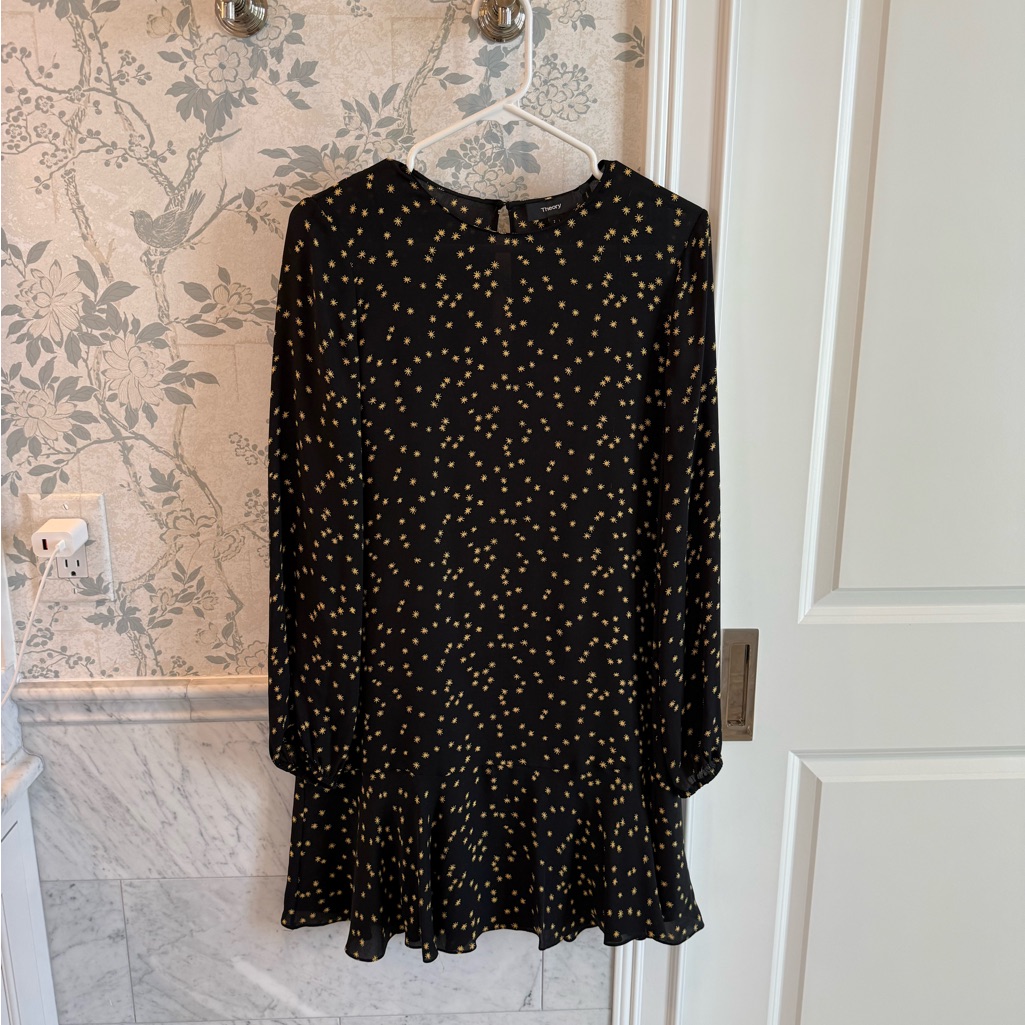 Theory Silk Star Print Mini Dress Black Yellow Size 2
